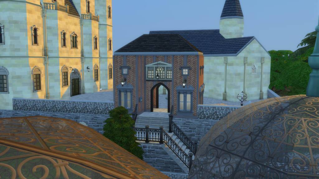 Gate House (brick), chapel behind, castle to the left